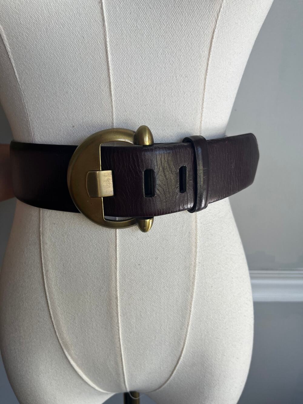 Vintage Y2K Brown Leather Belt Wide Brass W.kleinberg Size Large